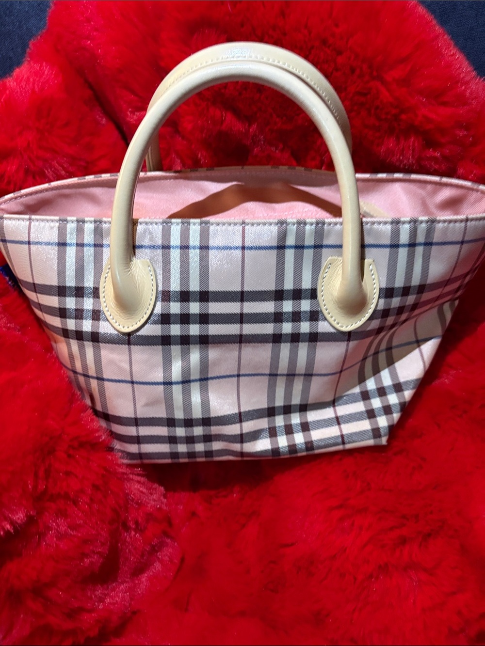 Classic Plaid Tote Bag in Light Pink with Cream Handles